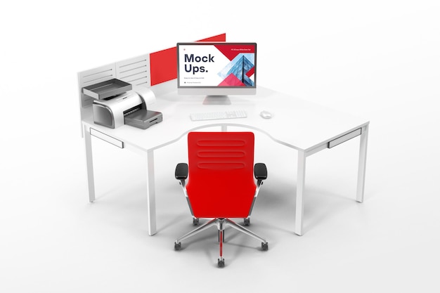 Mockup di monitor del dispositivo su sfondo modificabile del modello PSD della scrivania personale