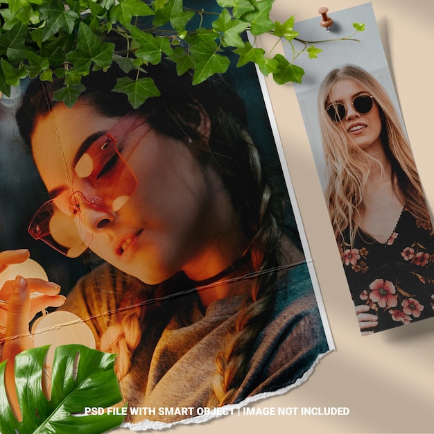 Mockup di moodboard con cornice di carta fotografica per post sui social media premium