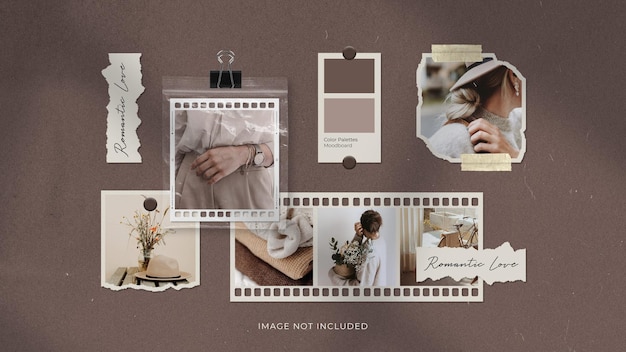 Mockup di moodboard per set di cornici per foto realistiche e semplici