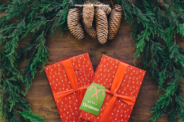Mockup di Natale con due scatole regalo