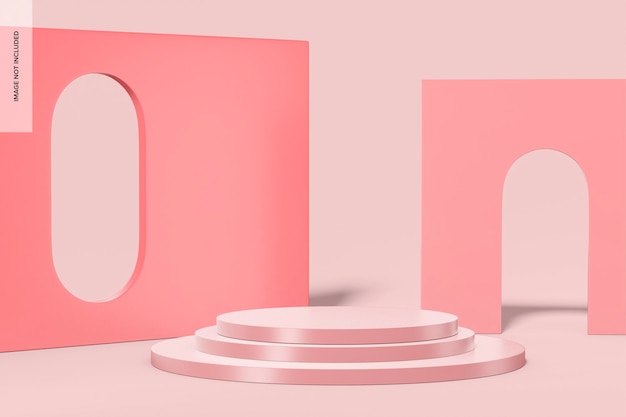 Mockup di palcoscenico rosa lucido ad arco