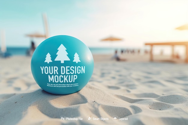 Mockup di pallone da spiaggia sulla spiaggia Generativo AIxA