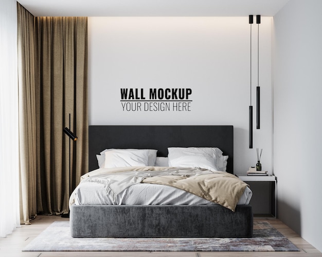 Mockup di parete all'interno della camera da letto