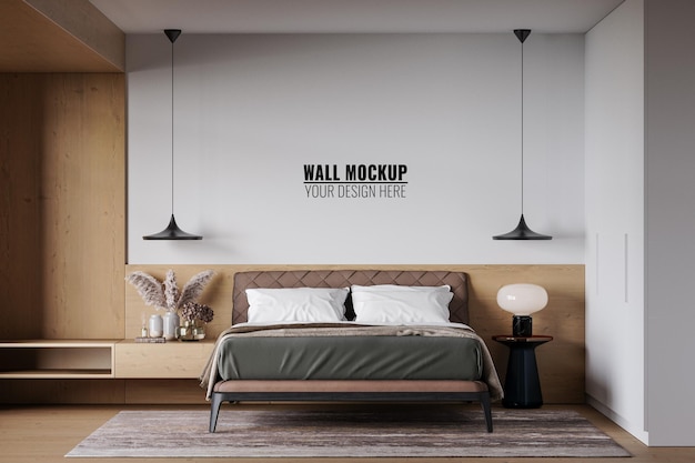 Mockup di parete all'interno della camera da letto