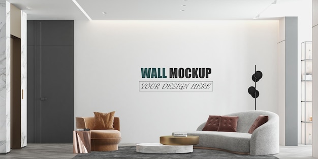 Mockup di parete dal design moderno di ampio soggiorno