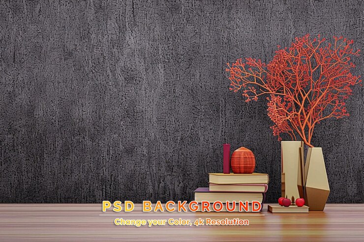 PSD mockup di parete verde con scaffale in legno e decorazione di accessori