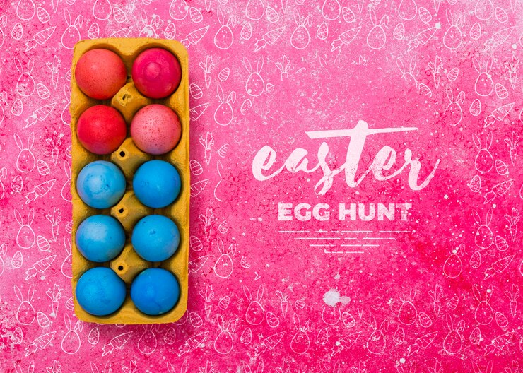 PSD mockup di pasqua con scatola delle uova