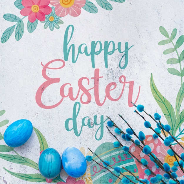 Mockup di Pasqua con uova blu