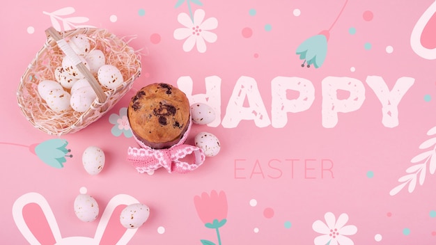 Mockup di Pasqua con uova e cupcake