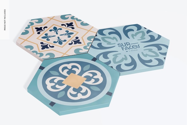 Mockup di piastrelle in ceramica esagonale, vista a destra