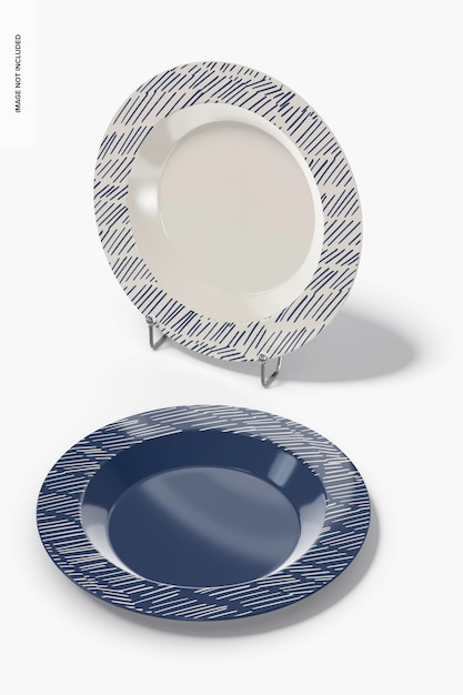 Mockup di piatti di porcellana, vista da destra