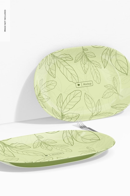 Mockup di piatti ovali in ceramica, appoggiati