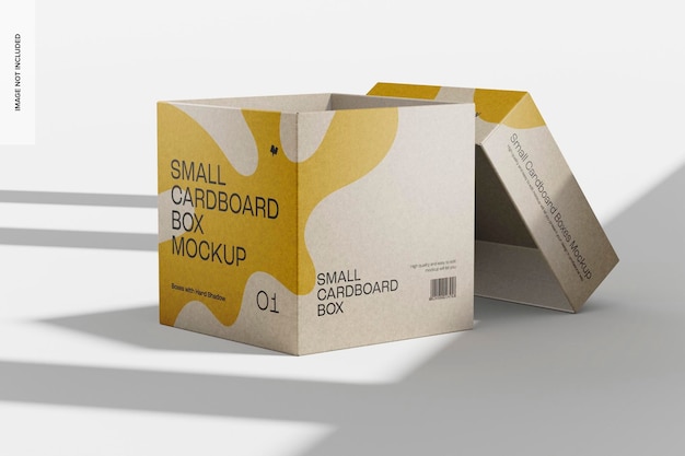 Mockup di piccola scatola di cartone, vista da destra