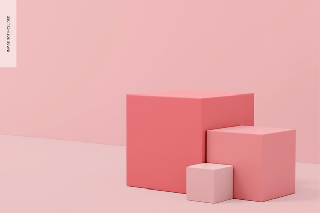 Mockup di podi rosa cubici