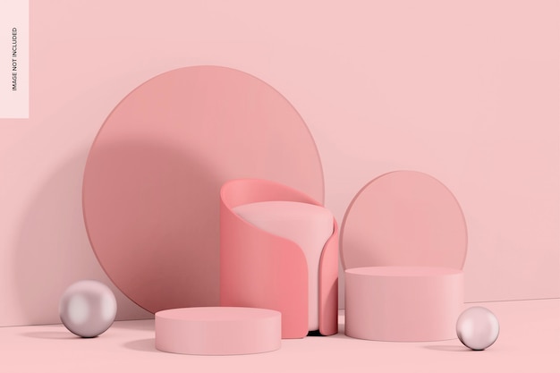 Mockup di podi rotondi rosa acrilico smerigliato