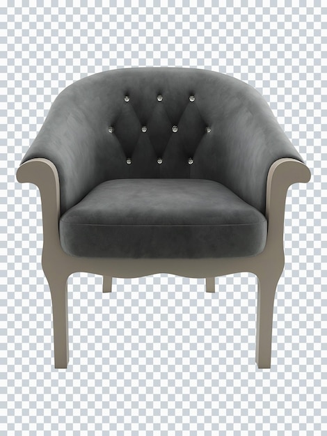 Mockup di poltrona singola grigia classica. Vista frontale. Trasparente.