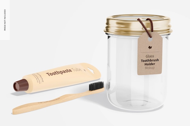 Mockup di portaspazzolino in vetro, prospettiva