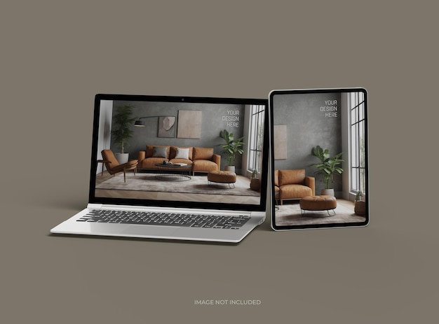 Mockup di portatile e tablet per la tua presentazione di design 3D Render