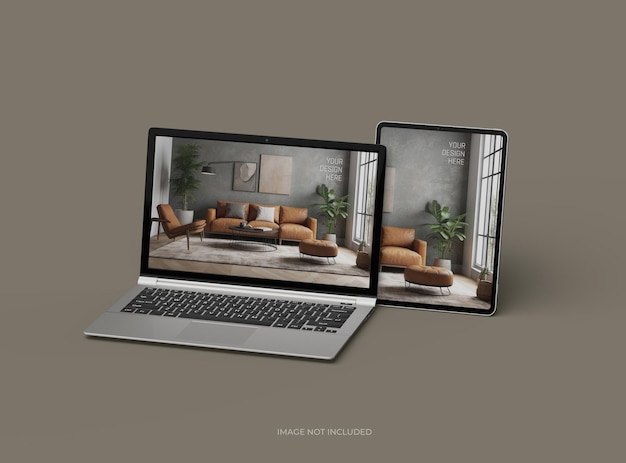 Mockup di portatile e tablet per la tua presentazione di design 3D Render