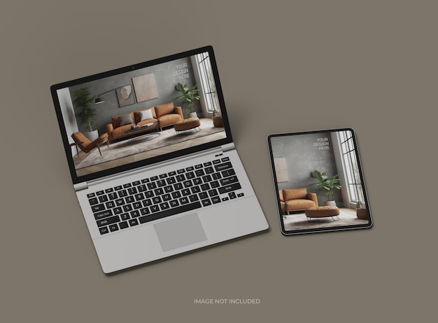 Mockup di portatile e tablet per la tua presentazione di design 3D Render