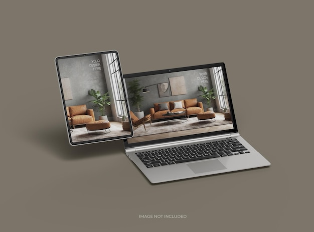 Mockup di portatile e tablet per la tua presentazione di design 3D Render