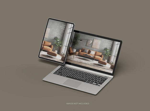 Mockup di portatile e tablet per la tua presentazione di design 3D Render