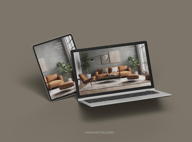 Mockup di portatile e tablet per la tua presentazione di design 3D Render