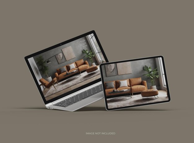 Mockup di portatile e tablet per la tua presentazione di design 3D Render