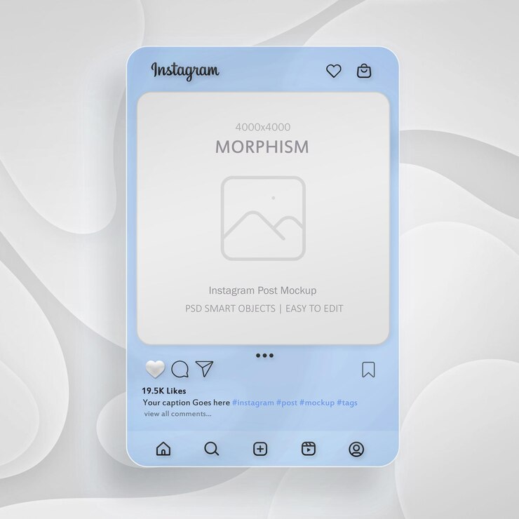 PSD mockup di post su instagram con morphism design