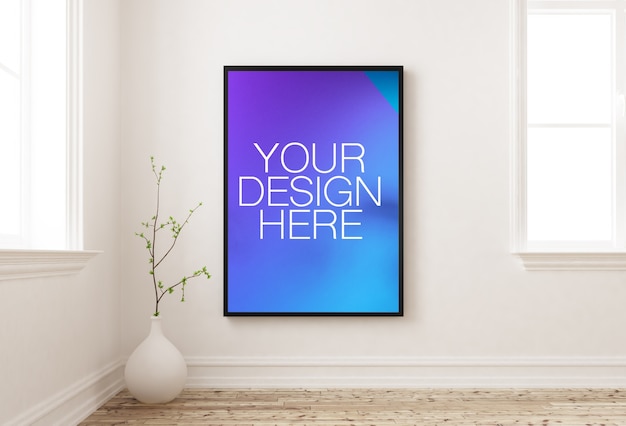 Mockup di poster cornice sulla parete interna vicino alla finestra