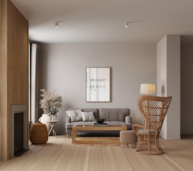 mockup di poster in bellissimo moderno salotto scandinavo sfondo rendering 3D