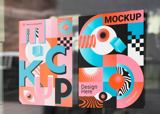 Mockup di poster nella vetrina del negozio