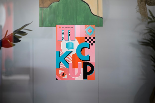 Mockup di poster nella vetrina del negozio