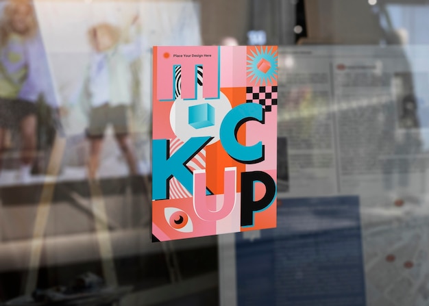 Mockup di poster nella vetrina del negozio