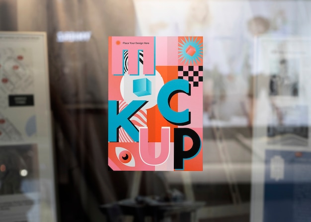 Mockup di poster nella vetrina del negozio