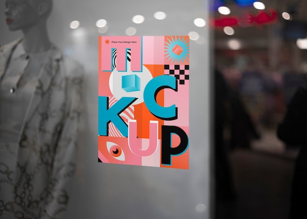 Mockup di poster nella vetrina del negozio