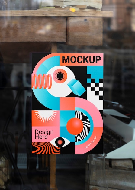 Mockup di poster nella vetrina del negozio