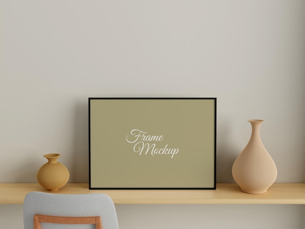 Mockup di poster o cornice per foto orizzontale moderno e minimalista sul muro del soggiorno