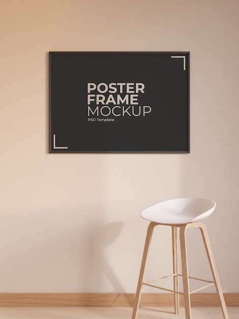 Mockup di poster o cornice per foto orizzontale moderno e minimalista sul muro del soggiorno