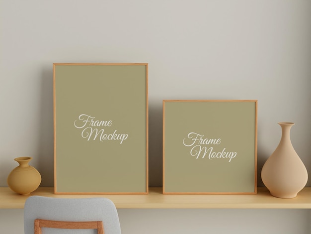 Mockup di poster o cornice per foto quadrato moderno e minimalista sulla parete del soggiorno