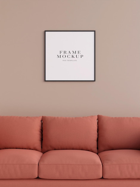 Mockup di poster o cornice per foto quadrato nero moderno e minimalista sul muro del soggiorno