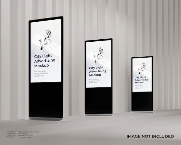 Mockup di poster pubblicitari per tre città digitali