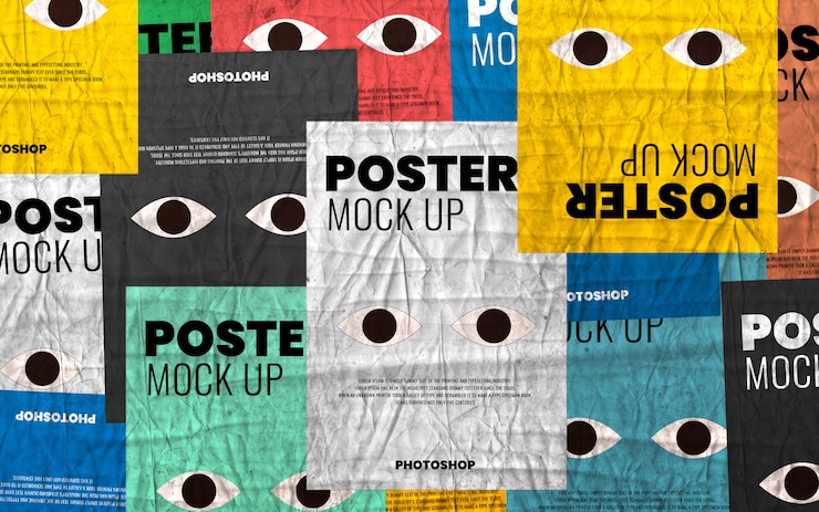 PSD mockup di poster rugosa collage