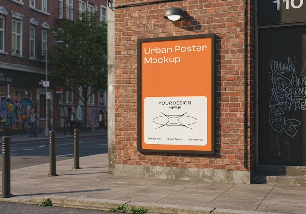 Mockup di poster urbano su un muro di mattoni