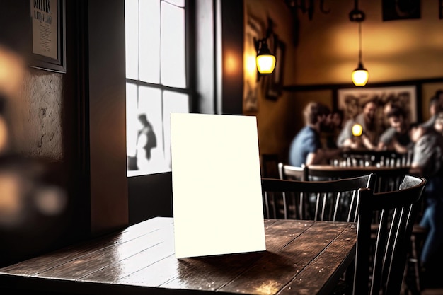 Mockup di poster vuoto verticale all'interno di un pub in legno