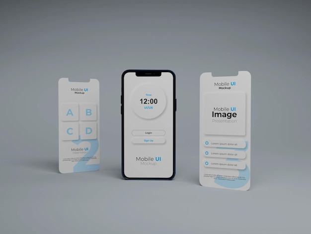 Mockup di presentazione dell'app per l'interfaccia utente del telefono e dello schermo