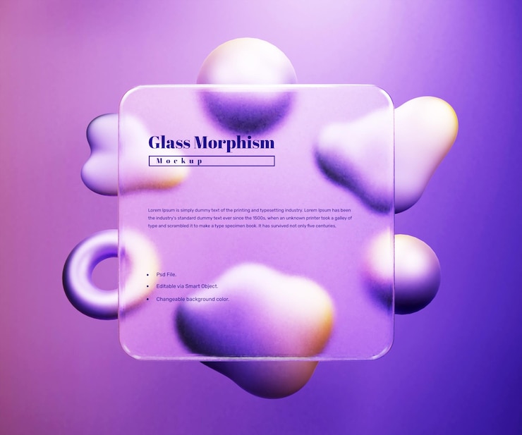 PSD mockup di presentazione dell'interfaccia di morfismo in vetro con sfondo sfumato
