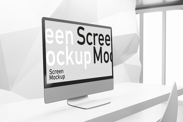 Mockup di presentazione dello schermo del computer nel creatore di scena dell'illustrazione di rendering 3d