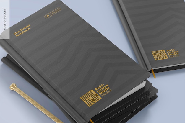 Mockup di quaderni tascabili sottili impilati