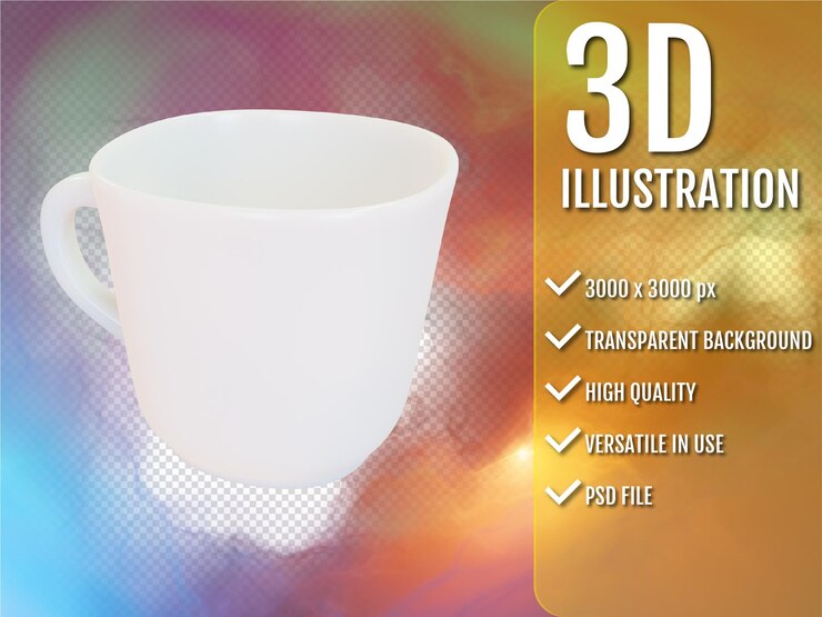 PSD mockup di rendering 3d di tazza bianca
